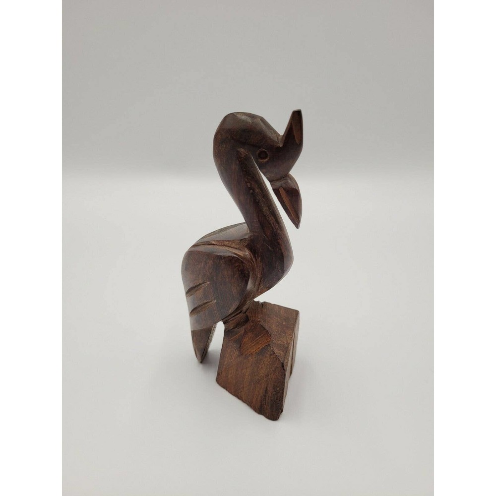 Carved Wood Pelican Mexico Souvenir Heron Shore Bird Vintage Figurine Sculpture